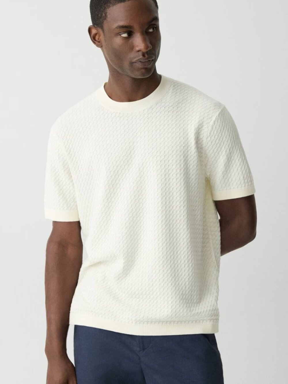 Theory Damian Textured Cotton Knit Tee Size S Eggshell